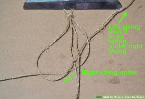 How to Make a Hemp Necklace (with Pictures) - wikiHow How To Make A Hemp Necklace, Hemp Necklace Diy Tutorials, Hemp Necklace Diy, Diy Necklaces Tutorial, Hemp Necklace, Hemp Cord, Thread Jewellery, Necklace Diy, Cord Necklace