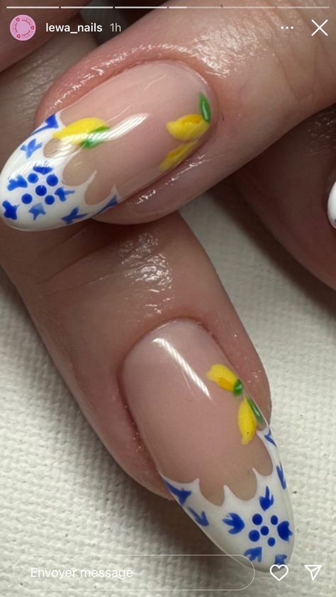 Italian Inspired Nail Art, Summer Nails For Italy, Italian Style Nails, Thailand Inspired Nails, Santorini Inspired Nails, Portugal Nails Art Designs, Italian Tile Nails, Tuscany Nails, Sicilian Nails