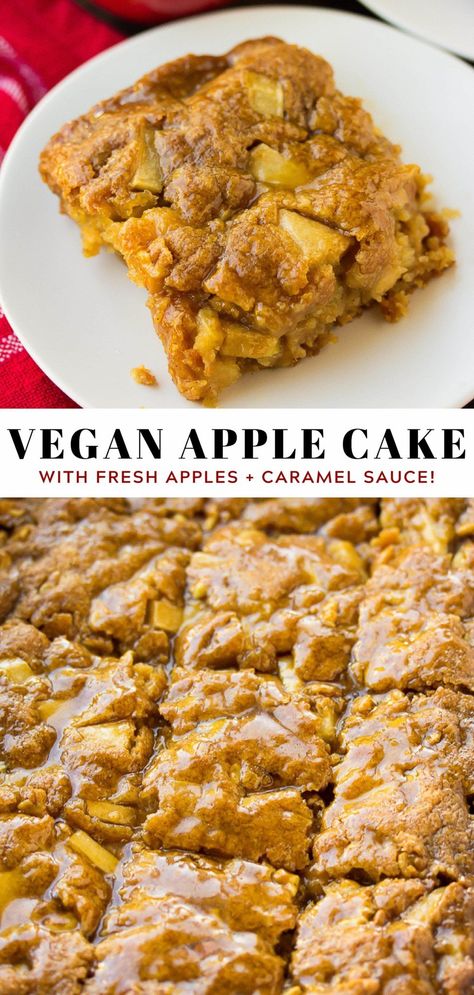 Easy, 1 bowl Vegan Apple Cake with optional caramel drizzle! Sure to become your favorite Fall dessert. Vegan Apple Cake, Vegan Apple Pie, Caramel Drizzle, Vegan Apple, Desserts Vegan, Bowl Cake, Cake Vegan, Healthy Apple, Apple Cake Recipes