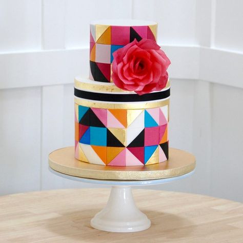 Geometric Birthday Cake, Geometric Cake Design, Chevron Cakes, Funfetti Cupcakes, Geometric Cake, Sugar Dough, Amazing Wedding Cakes, Fondant Cake, Gorgeous Cakes