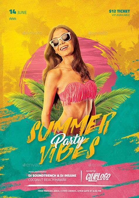 Summer Vibes Party, Party Design Poster, Photoshop Flyer Template, Summer Party Flyer, Professional Flyer Design, Photoshop Flyer, Club Events, Music Flyer, Summer Poster