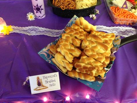 Rapunzel/Tangled Birthday Party Ideas | Photo 16 of 37 | Catch My Party Rapunzel Birthday Party Food, Rapunzel Snacks, Braided Rolls, Tangled Birthday Party Ideas, Royal Fiveness, Bolo Rapunzel, Tangled Birthday Party, Rapunzel Birthday, Rapunzel Birthday Party