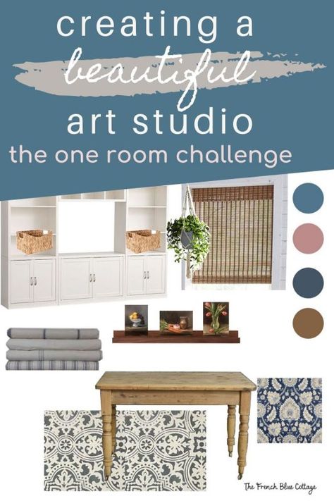 I'm creating a beautiful art studio by taking a dark and drab office and giving it a major makeover. Now it's on its way to becoming a bright and beautiful art studio and crafting space. #oneroomchallenge #bhgorc Small Basement Art Studio, Beautiful Art Studios Spaces, Rustic Art Studio Work Spaces, Garage To Art Studio Conversion, Art Studio Paint Colors, Best Paint Color For Art Studio, Best Wall Color For Art Studio, Art Studio Wall Color, Painting Area Ideas