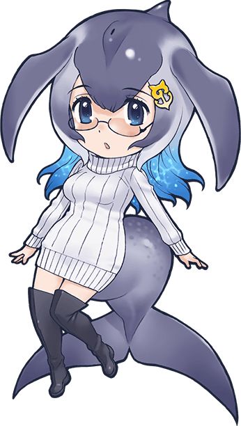 The Blue Whale is a type of Friend that appeared in the original Kemono Friends mobile game and the stage play. Dolphin Man, Hybrid Characters, Miss Detective, Animal Chibi, Common Bottlenose Dolphin, North American Beaver, Water Deer, Whale Facts, Animal Hybrid