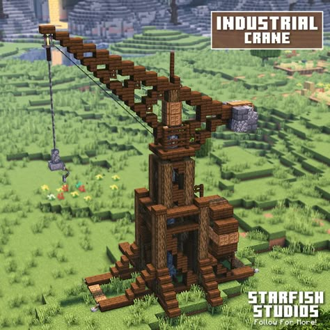 Aren’t cranes such a fun thing to look at? Follow Starfish Studios for more build inspiration! Minecraft Crane Medieval, Minecraft Crane Design, Crane Minecraft, Minecraft Crane, Minecraft Industrial Building, Minecraft Mining, Minecraft Industrial, Minecraft Steampunk, Minecraft Village