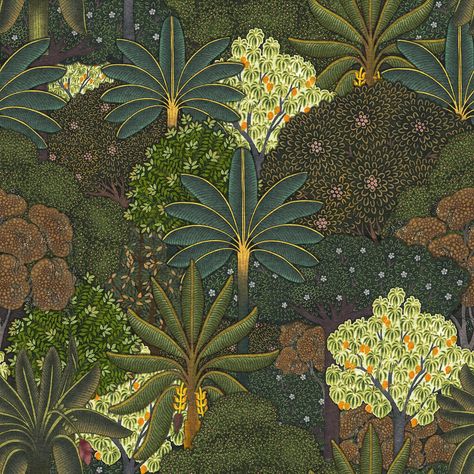 Baloo - Tropical Vintage Collage Wallpaper– WALL BLUSH Evergreen Wallpaper, Rajasthani Miniature Paintings, Orange Peel Wall Texture, Motif Jungle, Indian Miniature, Concrete Wallpaper, Pichwai Paintings, Indian Folk Art, Indian Paintings