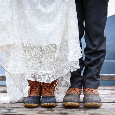 True love is better in pairs. (Photo via Instagram: photos_by_kintz) L.L.Bean Boots L L Bean Boots Outfits, Bean Boots Outfit, Boot Wedding, Wes Anderson Wedding, Winter Mountain Wedding, Boots Wedding, Moose Hunting, True Love Is, Boots Outfits