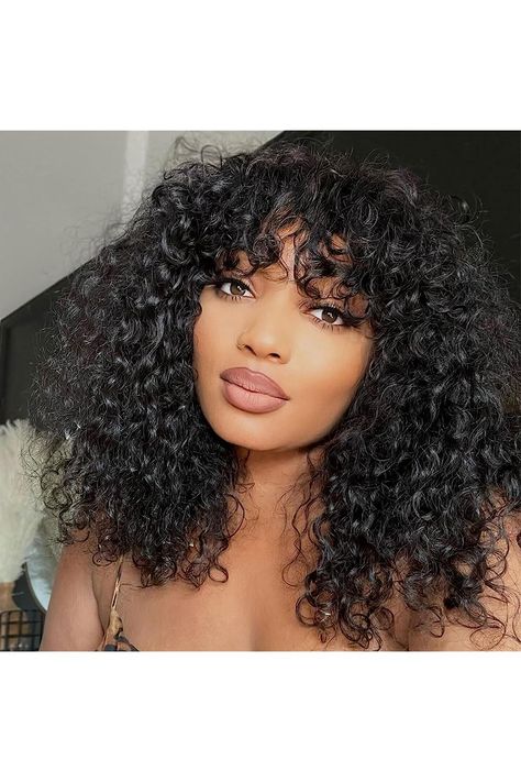 Water Wave Wig With Bangs Human Hair Wear and Go HD Lace Glueless Wigs Human Hair Realistic Look Bang Wig 200 Density Medium Length Curly Wigs for Black Women 16inch Natural Black Color Glueless Curly Wigs For Black Women, Curly Sew In Weave, Curly Wigs For Black Women, Hair Pieces For Women, Water Wave Wig, Bang Wig, Colorful Wigs, Clip In Hair Pieces, Types Of Hair Extensions