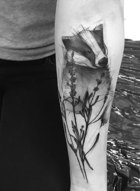 Kamil Mokot badger tattoo Small Badger Tattoo, Fox And Badger Tattoo, Honeybadger Tattoos, British Wildlife Tattoo, Badger Skull Tattoo, Tattoo Hunting, European Badger Tattoo, Honey Badger Tattoo, Badger Tattoo