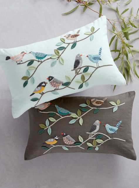 Sweet Songbirds, Choir Practice, Basic Art Techniques, Designer Bed Sheets, Cushion Embroidery, Spring Pillows, Bird Pillow, Home Office Chair, Embroidered Throw Pillows