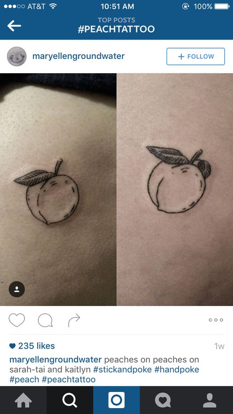 Peach tattoo Minimalist Peach Tattoo, Simple Peach Tattoo, Cute Small Peach Tattoo, Watercolor Peach Tattoo, Peach Tattoo, Fruit Tattoo, Hand Poked Tattoo, Hand Poke, Poke Tattoo