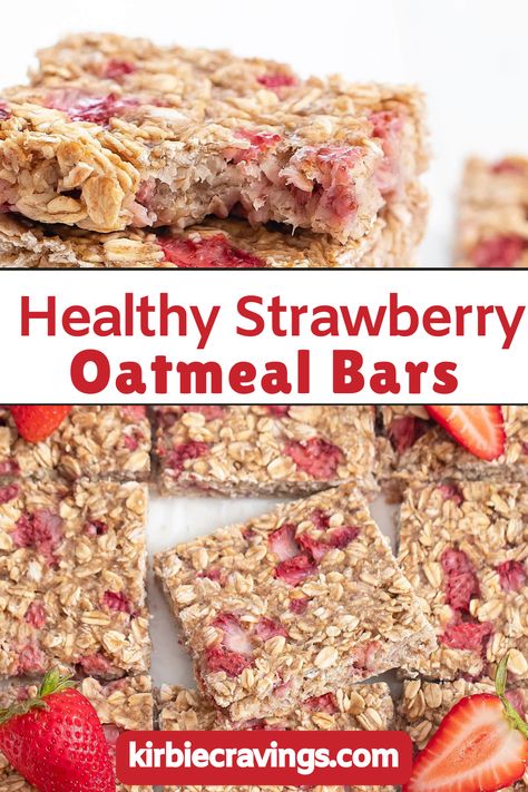 Strawberry Oat Bars Toddler, Strawberry Bars Healthy, Homemade Fruit Granola Bars, 4 Ingredient Oat Bars, Strawberries And Cream Granola Bars, Healthy Strawberry Oatmeal Bars, Strawberry Oatmeal Breakfast Bars, Berry Granola Bars, Recipes With Fresh Strawberries Healthy