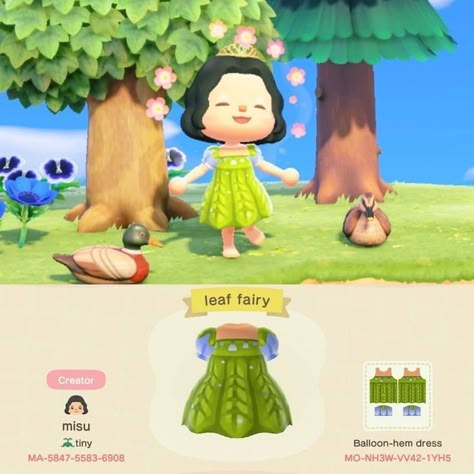 Fairycore Animal Crossing Outfits, Fairy Outfit Animal Crossing, Fairy Dress Animal Crossing, Fairycore Aesthetic Acnh, Acnh Spring Clothes Design, Animal Crossing Frog Design, Animal Crossing Mushroom Design, Acnh Frog Designs, Acnh Fairy Dress