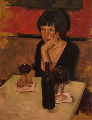 Joseph Lorusso, A Table, A Woman, Auction, Wine, Glass, Art