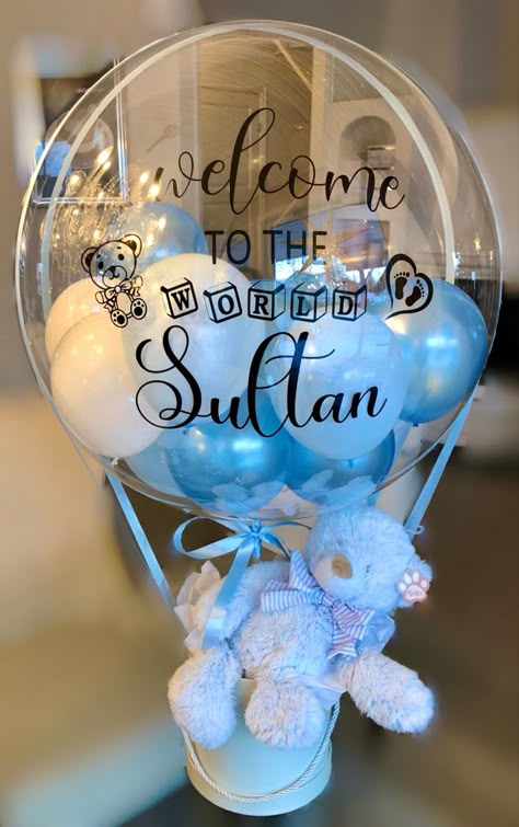 Eid Moubarak, Stuffed Balloons, Balloon Basket, Balloon Bouquet Diy, Baby Shower Sweets, Teddy Bear Party, Baby Shower Baskets, Clear Balloons, Handmade Personalized Gifts