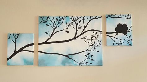 Multi canvas tree bird abstract painting Multi Canvas Painting Ideas, Multi Panel Canvas Painting, Multi Canvas Painting, Tree Painting Canvas, Modern Art Canvas Painting, Wood Pallet Art, Hippie Painting, Wall Painting Decor, Canvas Painting Tutorials