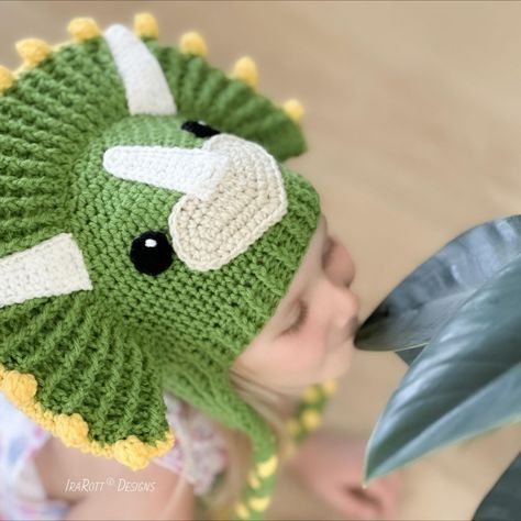 Zingy Dinosaur Hat Crochet pattern by Ira Rott Dinosaur Hat Crochet, Crochet Animal Hats, Dinosaur Hat, Needlework Shops, Hat Crochet Pattern, Crochet Dinosaur, Beginner Knitting Patterns, Front Post Double Crochet, Crochet Shop