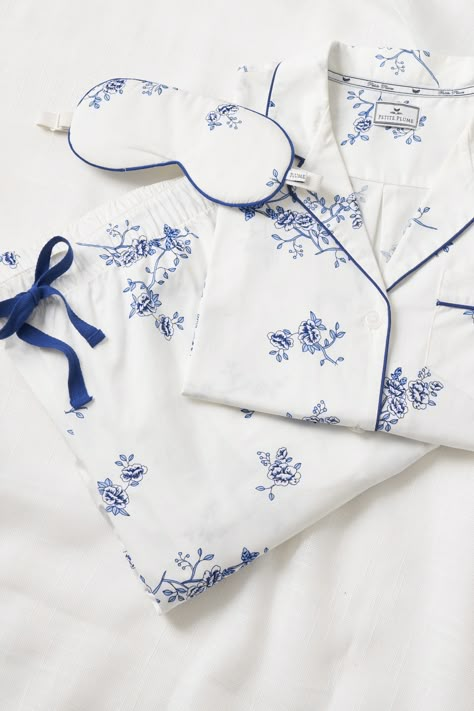 Gift your bridesmaids the comfort of Indigo Floral pajama sets, ideal for your wedding day morning. #BridesmaidPJs #WeddingDayEssentials #IndigoFloral #PetitePlume #LuxuryPajamas Pajama Ideas For Women, Pyjama Sets Women, Pajama Set Floral, Cute Blue Pajama Set, Blue Fun Sleepwear, Blue Floral Pajamas, Blue Floral Bridesmaid Pajamas, Blue Floral Print Sleepwear For Home, Brand Board Design