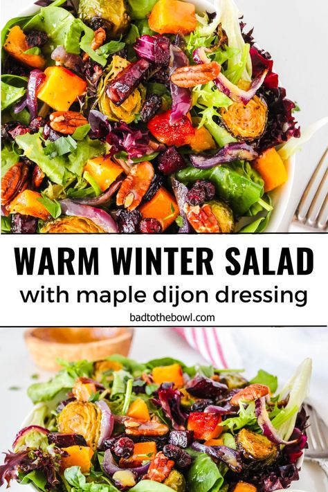 Warm Fall Salad, Warm Winter Salad, Maple Dijon Dressing, Root Vegetable Salad, Roasted Fall Vegetables, Warm Salad Recipes, Eat More Veggies, Dijon Dressing, Winter Salad Recipes