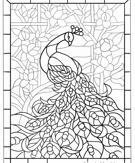 Mosaic Art Template, Vitray Art Pattern Free Printable, Peacock Stained Glass Pattern, Stain Glass Coloring Pages, Stained Glass Patterns Free Printables Templates Coloring Book, Stained Glass Art Ideas, Glass Painting Stencils, Glass Painting Patterns Templates Free Printable Stencil Designs, Glass Painting Designs Pattern Printable