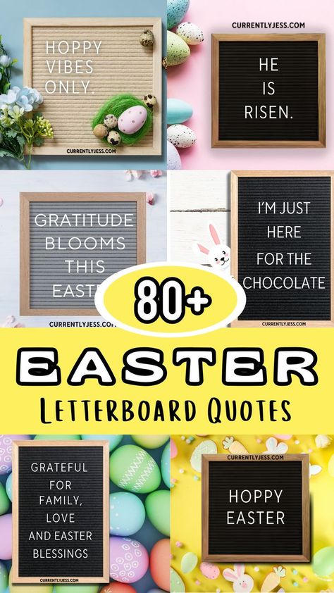 Hop into Easter with these adorable, funny, and heartfelt letter board quotes! Discover inspiring Easter messages perfect for home decor, greeting cards, and celebrations. From resurrection joy to family togetherness to some funny options, find your Easter spirit with our curated collection! #EasterQuotes #LetterBoardIdeas #EasterDecor #ResurrectionSunday #FamilyCelebration #SpringInspiration #EasterJoy Easter Sayings For Letter Boards, Spring Board Quotes, Easter Word Boards, Easter Message Board Quotes, Easter Sign Ideas, Easter Felt Board Quotes, Spring Message Board Quotes, Spring Sayings For Letter Boards, Easter Letterboard Quotes Funny