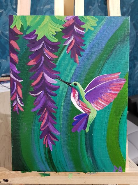 Easy Bird Painting Acrylics Step By Step, Hummingbird Painting Easy, Canvas Ideas, Painting Inspo, Birds Painting, Painting Ideas, Art Ideas, Acrylic Painting, Birds