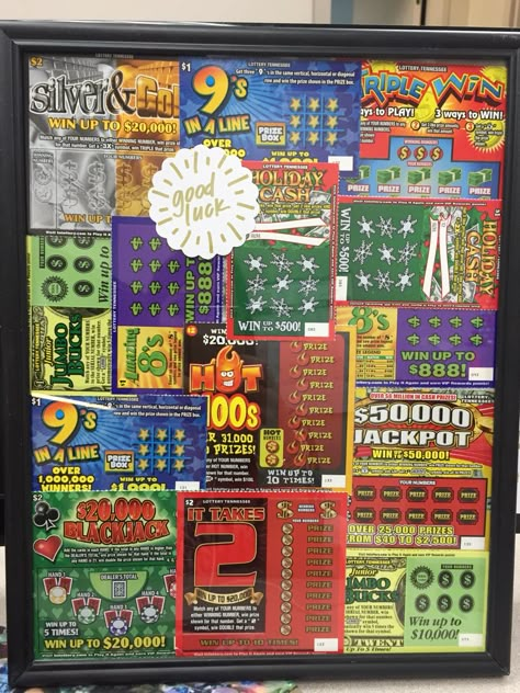 $20 Dirty Santa Gift: cheap frame from the dollar store filled with lottery tickets! Money Party, Diy Dollar Store Crafts Projects, Raffle Basket, Gift Money, Raffle Baskets, Lottery Ticket, Lottery Tickets, Diy Dollar Store Crafts, Cadeau Diy