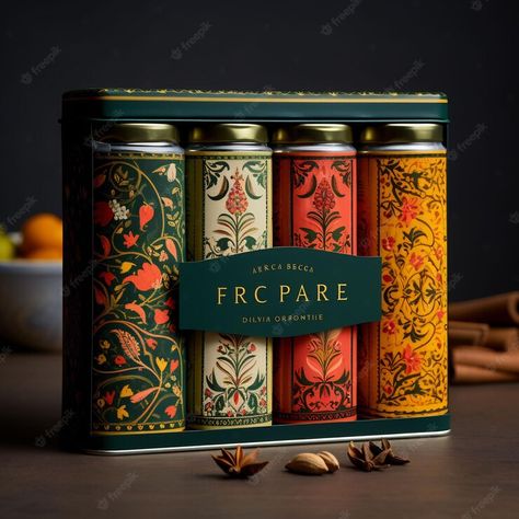 Premium AI Image | a box of spices with the word quot f r r quot on the front Indian Spices Packaging, Spice Packaging Design Ideas, Premium Tea Packaging, Spice Packaging Design, Premium Packaging Design, Business Gift Ideas, Tea Box Design, Spice Packaging, Spice Design