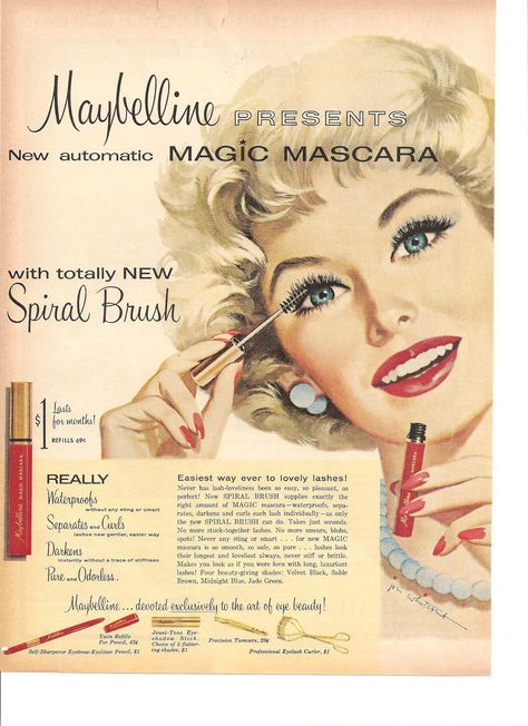 THE MAYBELLINE STORY : ULTRA LASH MASCARA was Maybelline's prime money maker in the 1960s Vintage Maybelline, 1950s Makeup, 50s Makeup, Maybelline Cosmetics, Vintage Makeup Ads, Maybelline Mascara, Makeup Ads, Retro Makeup, Beauty Ad