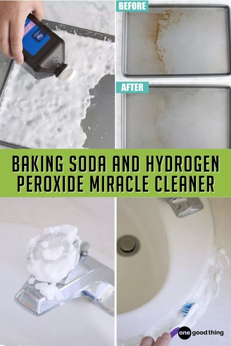 Baking soda and hydrogen peroxide make a potent natural cleaner that works hard to clean stubborn buildup, messes, and stains - even on grout. Learn how to use them here! Kitchen Calling, Dawn Cleaner, Cleaning With Baking Soda, Grout Cleaner Recipe, Hydrogen Peroxide Cleaner, Baking Soda Hydrogen Peroxide, Baking Soda Cleaner, Cleaning With Hydrogen Peroxide, Homemade Shower Cleaner