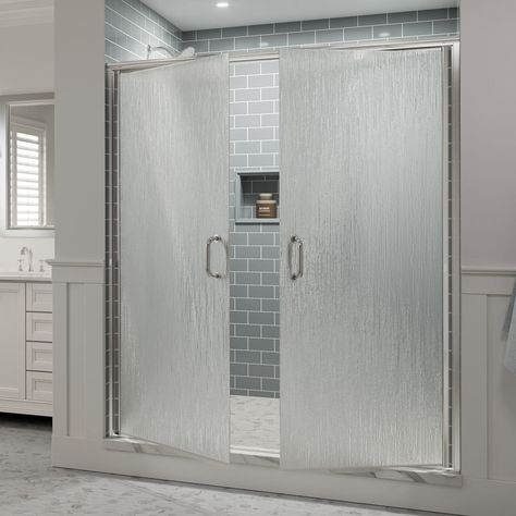 French Door Shower, Shower Door Glass Options, Shower Door Privacy, Rain Glass Shower Door, Etched Glass Shower Doors, Rain Glass Door, Frosted Shower Doors, Rain Shower Bathroom, Shower Privacy