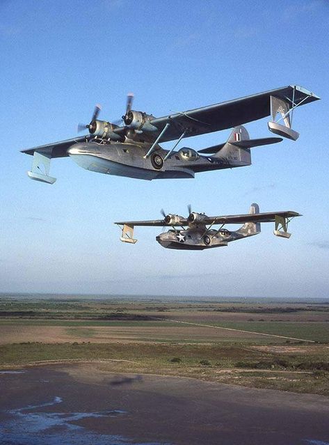 The Consolidated PBY Catalina, known as the Canso in Canadian service, was an US flying boat & later an amphibious aircraft of the 1930s-1940s produced by Consolidated Aircraft. It was one of the most widely used seaplanes of World War II. Catalinas served with every branch of the United States Armed Forces and in the air forces and navies of many other nations. Plane Float, Pby Catalina, Amphibious Aircraft, Wwii Airplane, Old Planes, Vintage Planes, Wwii Plane, Military Airplane, Flying Boat