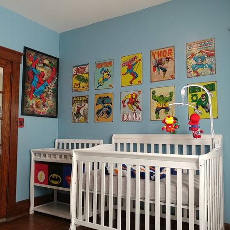 Superhero Theme Nursery, Marvel Theme Nursery, Nursery Ideas Superhero, Spiderman Nursery Ideas, Marvel Themed Nursery, Marvel Baby Nursery, Avenger Nursery, Superhero Nursery Ideas, Spider Man Nursery