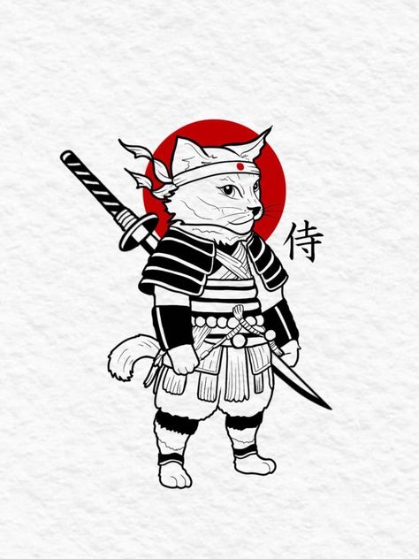 Men Cat Tattoo, Japanese Animals Tattoo, Simple Anime Tattoo Designs, Japanese Flash Tattoo, Japanese Cat Tattoo, Ninja Tattoo, Oni Maske, Guerriero Samurai, Kitten Tattoo