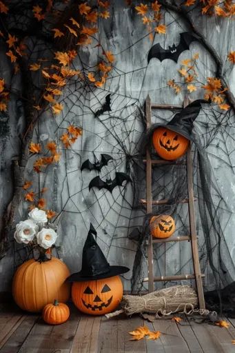 ↑↑↑ Larger size on website 🔸 A rustic Halloween scene with pumpkins, a witch's hat, a ladder, and a broom. A large pumpkin with a 🔸 From Midjourney AI Image Halloween Aesthetic Witch, Witch Broom Aesthetic, Harvest Aesthetic, Halloween Pumpkin Background, Halloween Pumpkin Photography, Pumkin Aesthetic Halloween, Scary Pumpkin Wallpaper, Pumpkin Dark Aesthetic, Happy Halloween Pictures