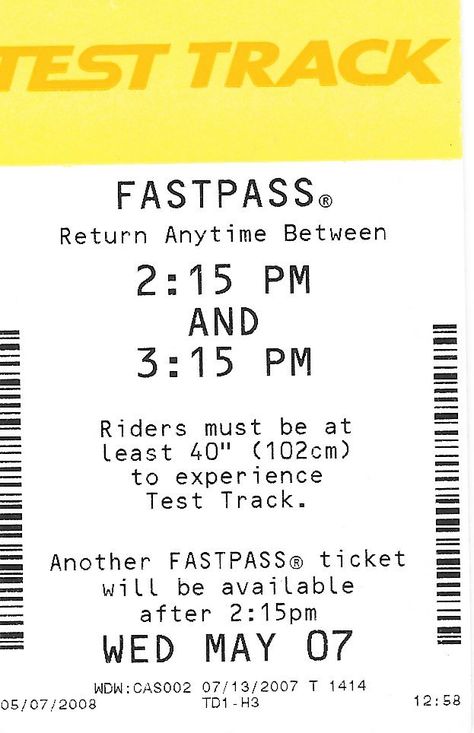 Test Track Fastpass May 7th 2007 Epcot Disney World Disney Fast Pass, Fast Pass, Disneyland Tickets, Disney Aesthetic, May 7th, Disney Crafts, Disney Parks, Track, Disneyland