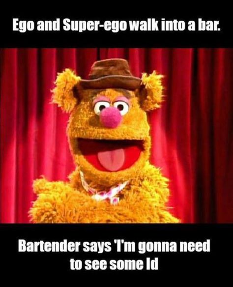 Ego & Superego walk into a bar. Psych Memes, Ap Psych, Psychology Memes, Therapist Humor, Catholic Humor, Therapy Humor, Social Work Humor, Psychology Humor, Fozzie Bear