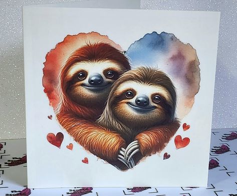 Sloth Couple Card Sloth Couple With Heart Wedding Anniversary Valentines Day Civil Partnership Handmade Swarovski Crystal Free Delivery by TheBronteBoutique on Etsy Watercolour Sloth, Wedding Greeting Cards, Engagement Cards, Heart Wedding, Happy Couple, Happy Anniversary, Sloth, I Card, Swarovski Crystal