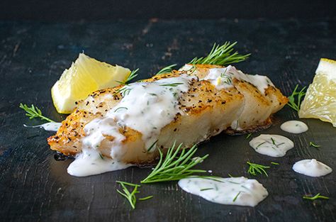 Dill Sauce Recipe, Yogurt Dill Sauce, Pacific Cod, Baked Cod Recipes, Cod Fish Recipes, Dill Recipes, Creamy Dill Sauce, Fried Cod, Dill Sauce