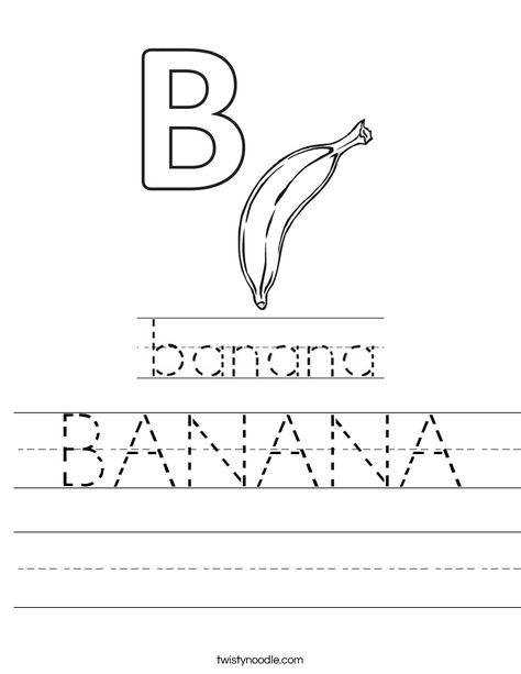 BANANA Worksheet - Twisty Noodle Banana Worksheet, Tracing Words, Word Tracing, Transportation Worksheet, Twisty Noodle, Holiday Lettering, One Banana, Animal Science, Kids Prints