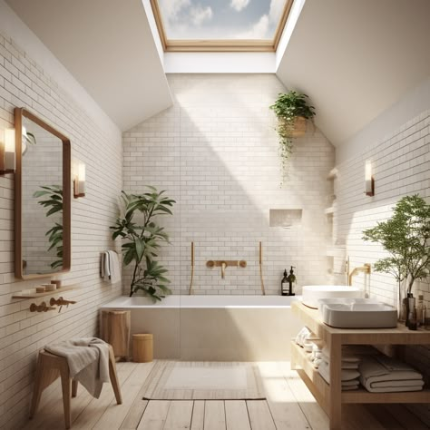 Bath With Skylight, Bathroom With Skylight Ideas, Skylights Bathroom, White Interior House, Natural Bathrooms, Bathroom No Window, Bathroom Skylight, Skylight Bathroom, Big Bathtub