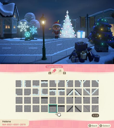 Animal Crossing Snow Path Design, Acnh Garage Ideas, Snowy Path Animal Crossing, Acnh Winter Road, Acnh Snowy Road, Snow Path Acnh, Animal Crossing Winter Ideas, Acnh Winter Island Entrance, Acnh Road Pattern