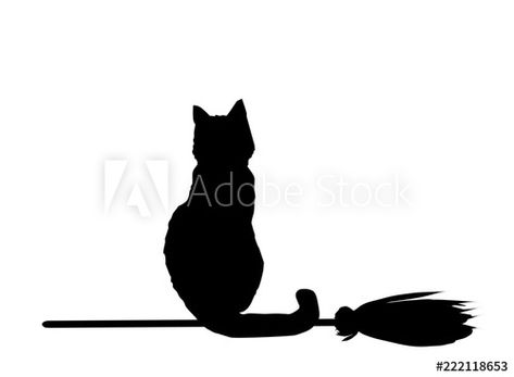 Stock Image: Silhouette of black cat  flying on broom isolated on white backg Cat Broom Tattoo, Broom Tattoo, Cat Flying, Halloween Pumpkin Stencils, Pumpkin Stencils, Flying Cat, Black Cat Tattoos, Floating Lanterns, Cat Tattoos