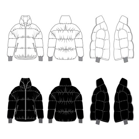 Puffer Jacket Editable Fashion Flat Templates / Technical - Etsy Philippines Puffer Jacket Drawing Reference, Puffer Jacket Technical Drawing, Puffer Jacket Flat Sketch, Puffy Jacket Drawing, Puffer Jacket Illustration, Puffer Jacket Sketch, Puffer Jacket Drawing, Duvet Jacket, Fashion Flat Sketch