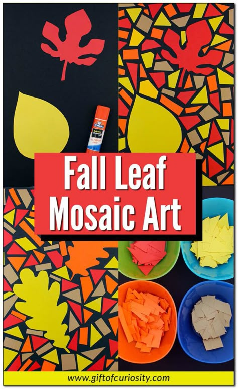 Autumn Art For Kindergarten, Fall Reflections Art Project, Fall Leaf Mosaic Art, Mosaic Fall Leaves, Fall Art Projects Grade 1, Grade 2 Fall Art Ideas, 2nd Grade Mosaic Art, Fall Art Classroom, Fall Themed Art Projects Elementary