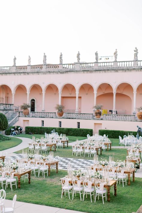 Looking for outdoor summer wedding reception ideas with personalized dancefloors? Look no further than this classic wedding in shades of white and light pink! Photography: Shauna and Jordon (http://www.shaunaandjordon.com) The Ringling Sarasota Florida, Sarasota Wedding Venues, Summer Wedding Reception Ideas, Ringling Wedding, Old Florida Wedding, Ringling Museum Wedding, Golf Clubhouse, Summer Wedding Reception, Ringling Museum