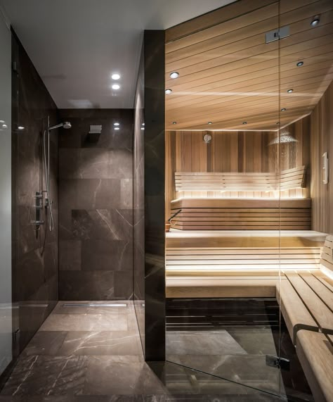 Sauna || Francois Hannes Sauna Bathroom Design, Basement Sauna, Sauna Bathroom, Sauna Shower, Home Spa Room, Indoor Pool Design, Sauna House, Sauna Steam Room, Indoor Sauna