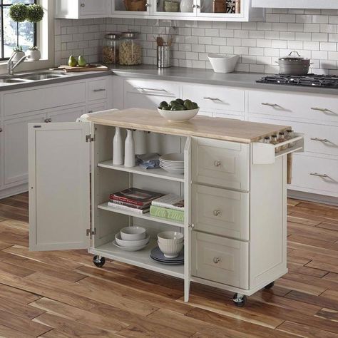 Dapur Moden, White Kitchen Cart, Portable Kitchen Island, Mobile Kitchen Island, Kitchen 2024, Island Cart, Mobile Kitchen, Kabinet Dapur, Kitchen Island Cart