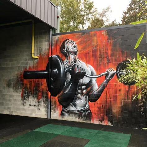 Gym Graffiti, Gym Interiors, Gym Mural, Wall Gym, Logo Crossfit, Commercial Gym Design, Gym Motivation Wallpaper, Broken Wall, Gym Design Interior