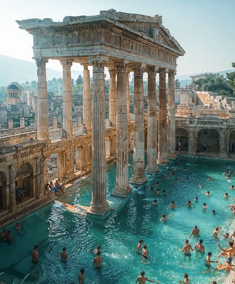 Going On An Adventure, Roman Baths, Fantasy Places, The Brick, Ancient Architecture, Ancient Ruins, Dream House Exterior, Exposed Brick, World Building